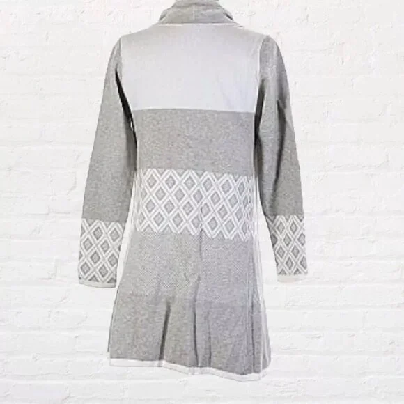 Cyrus Evolution Women's Small Gray Diamond Pattern Open Cardigan Sweater Duster - Picture 2 of 7